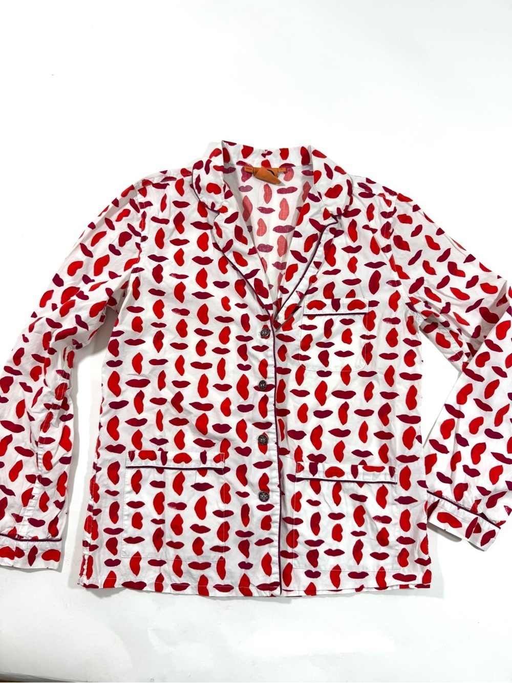 Tory Burch Leanne Lips Pajama Top ONLY Red White